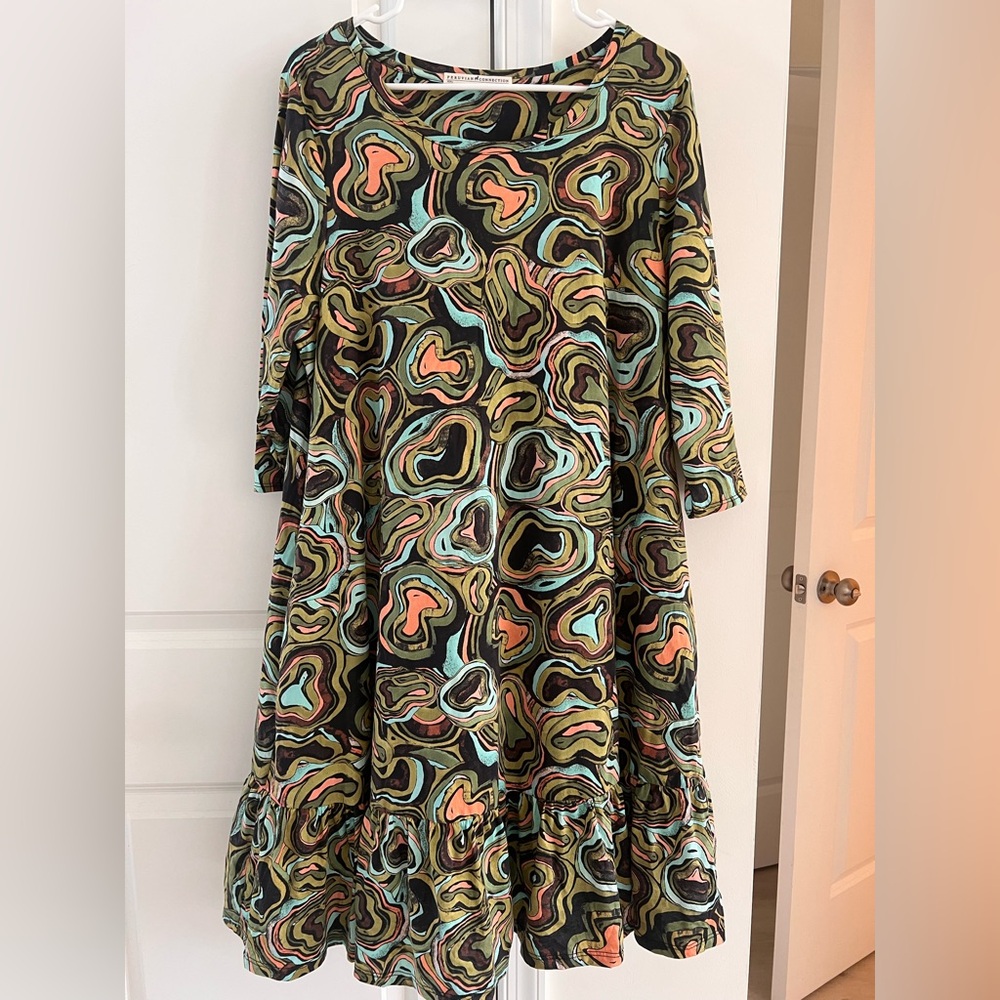 Peruvian Connection Swirl Pattern Long Sleeve Dress